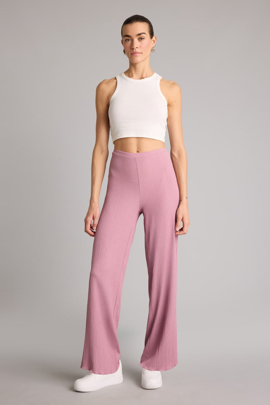 Wide Leg Crinkled Textured Trousers