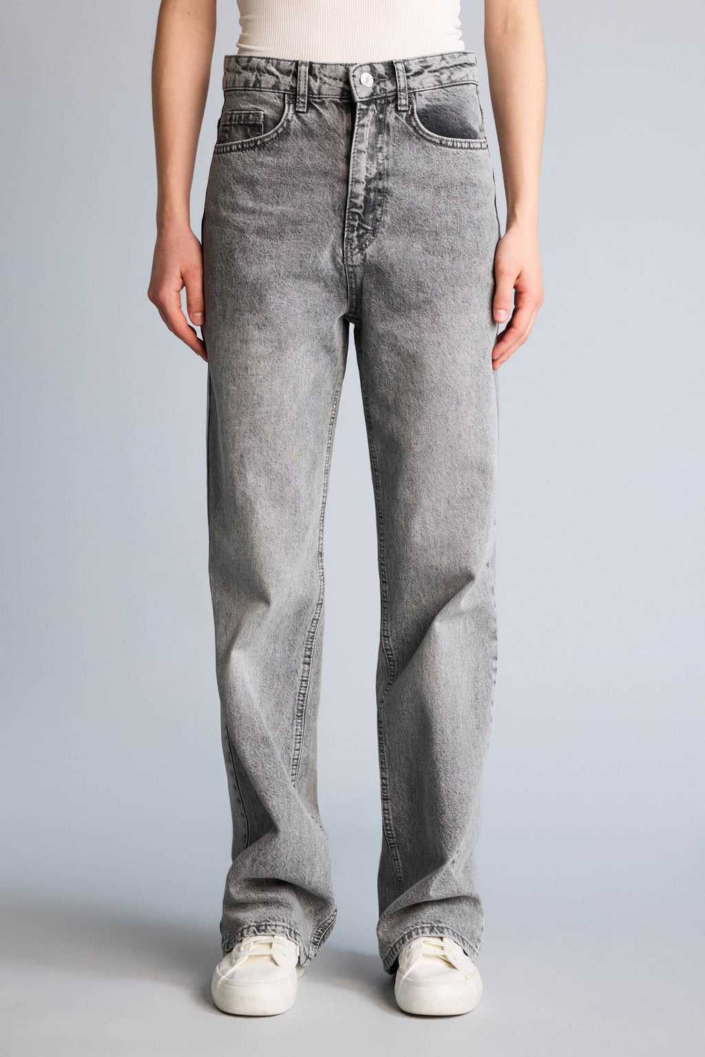 100% Cotton Shiny Fit High Waist Long Jean Wash Trousers