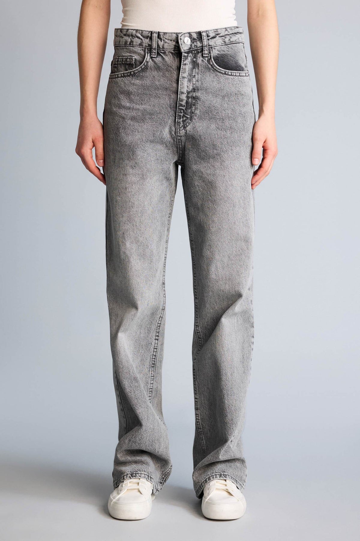 100% Cotton Shiny Fit High Waist Long Jean Wash Trousers