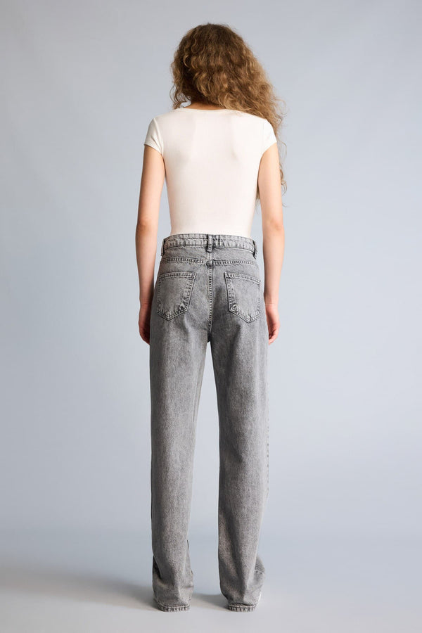 100% Cotton Shiny Fit High Waist Long Jean Wash Trousers