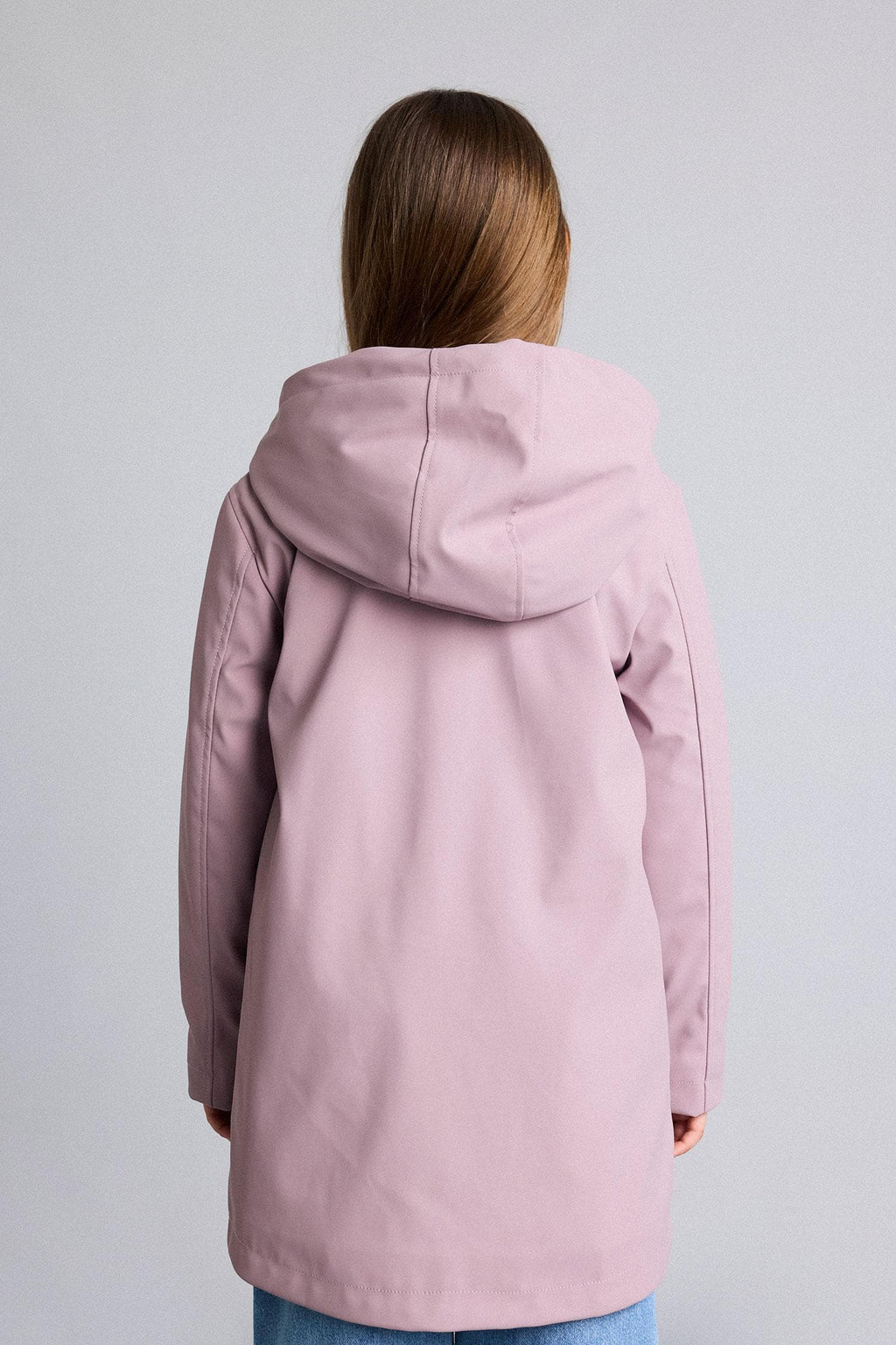 Water Repellent Plush Zipper Hooded Rose Color Raincoat Girls