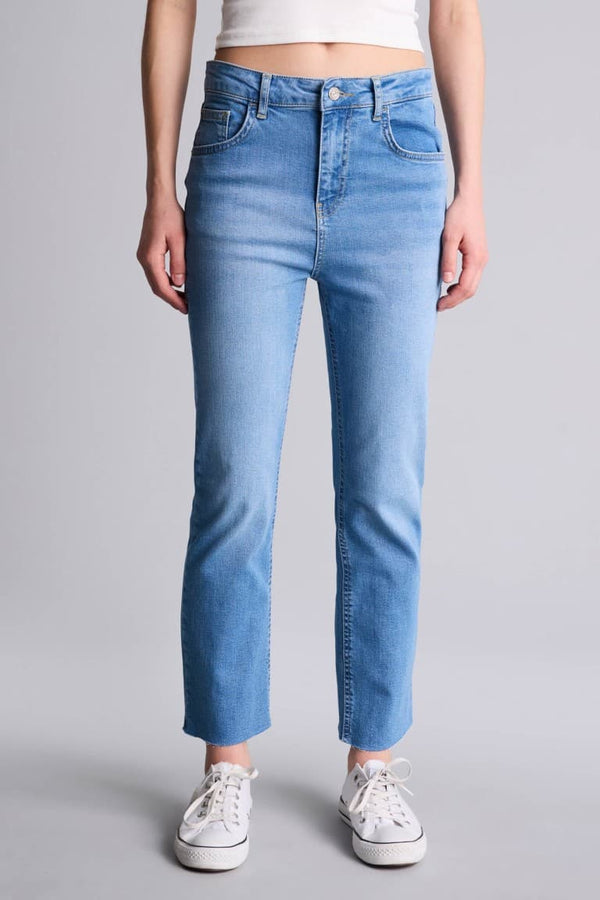 100% Cotton Crop Flare Fit High Waist Short Leg Ankle Length Jean Wash Trousers