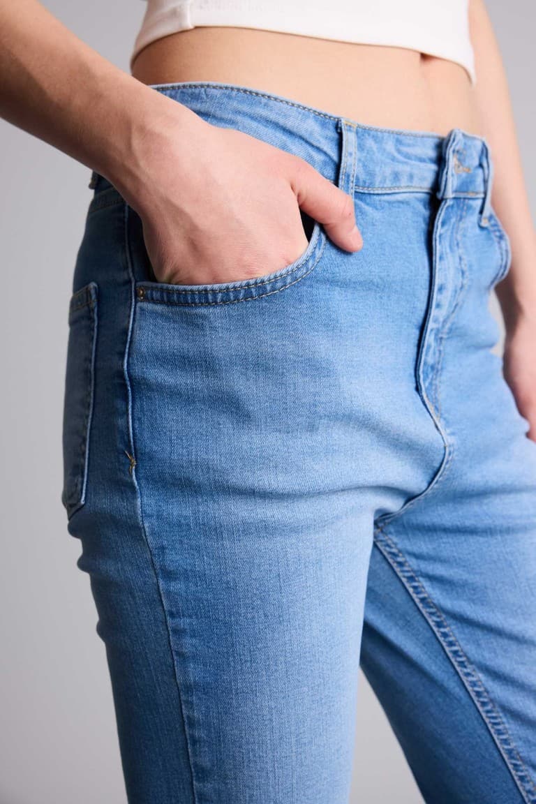 100% Cotton Crop Flare Fit High Waist Short Leg Ankle Length Jean Wash Trousers