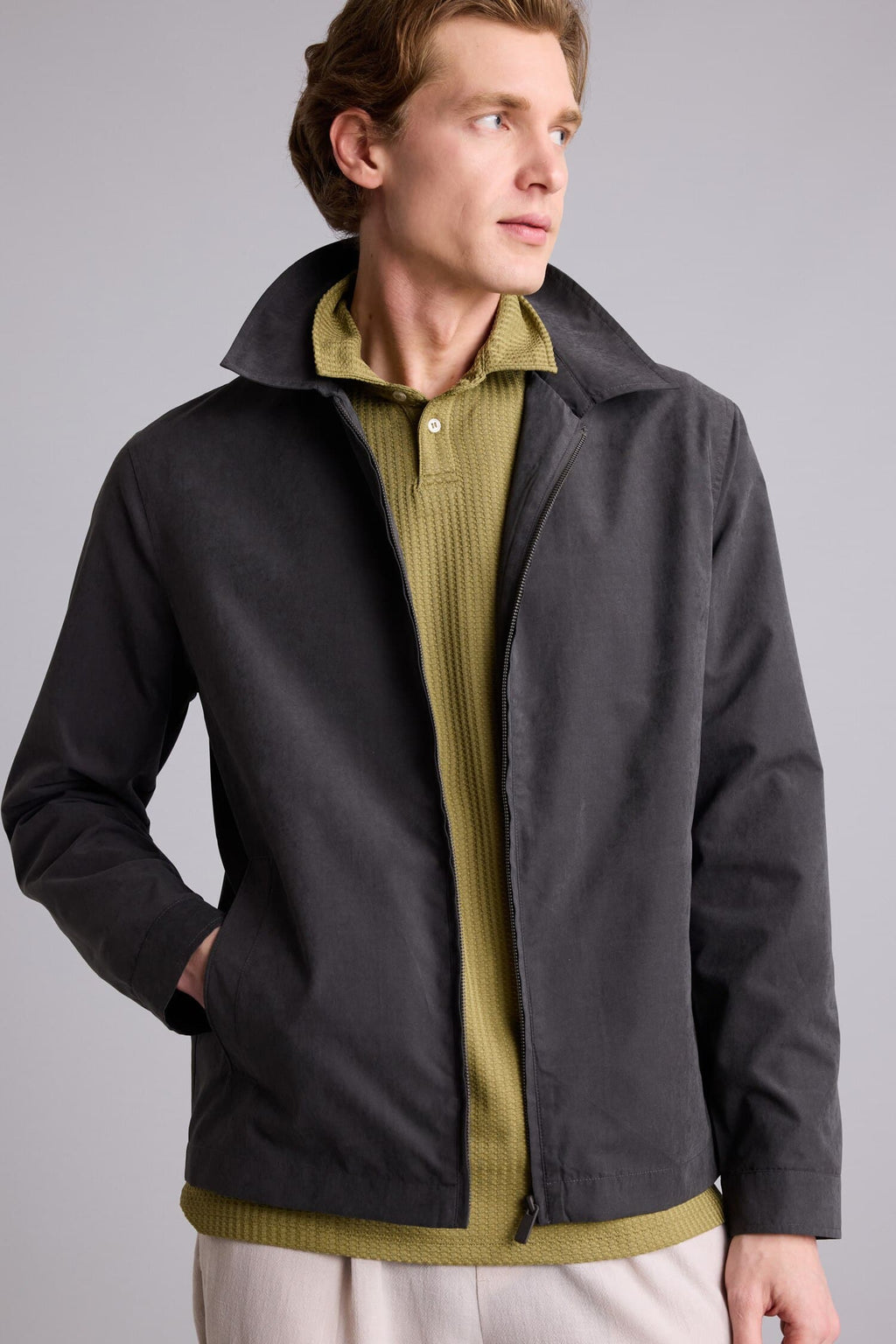 Ultra Light Slim Fit Polo Collar Zippered Coat