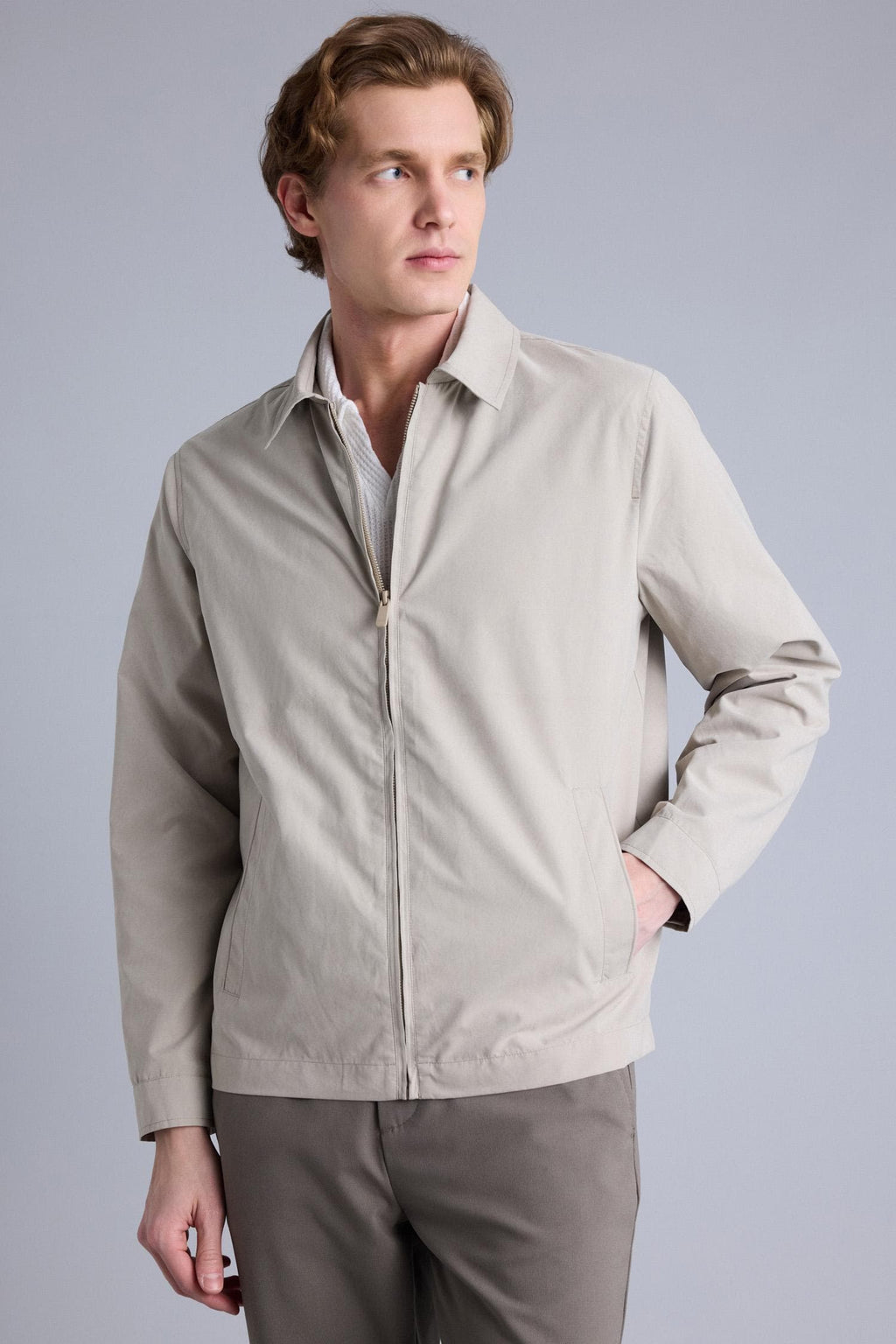Ultra Light Slim Fit Polo Collar Zippered Coat