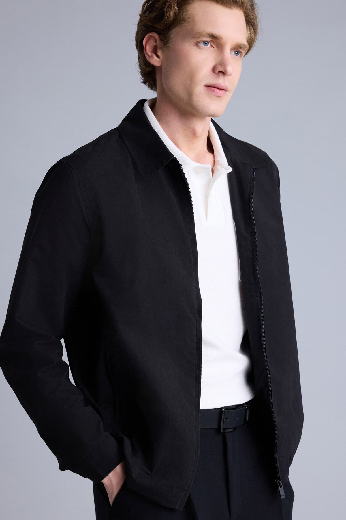 Ultra Light Slim Fit Polo Collar Zippered Coat