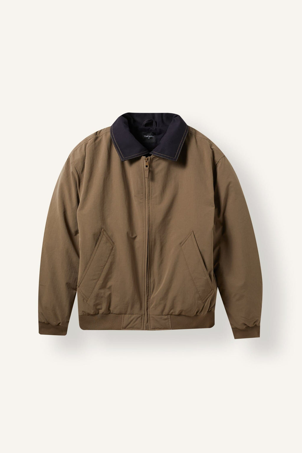Contrast Collar Regular Fit Zippered Coat