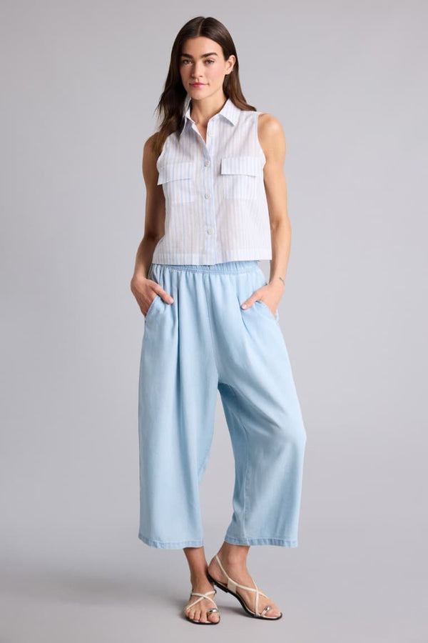 Barrel Fit High Waist Crop Fluid Fabric Light Blue Trousers