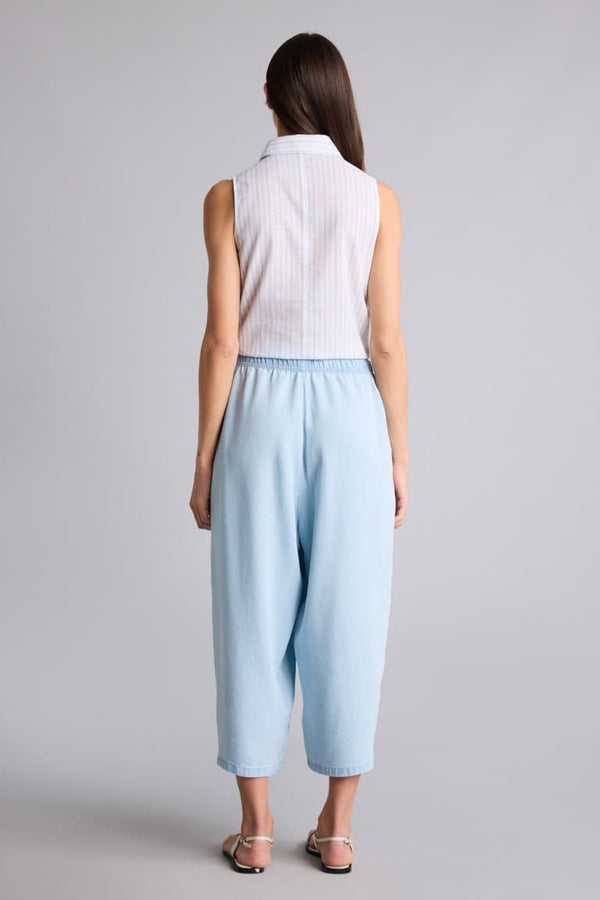 Barrel Fit High Waist Crop Fluid Fabric Light Blue Trousers