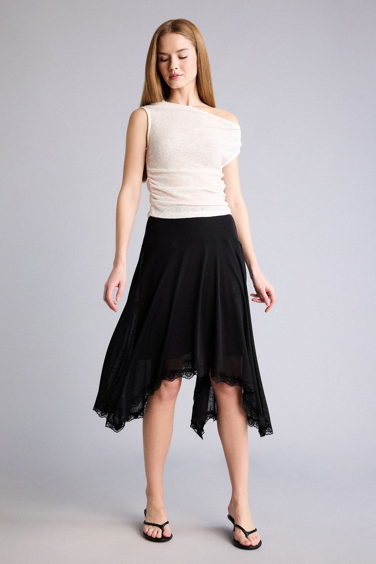 Asymmetrical Regular Waist Crepe Midi Skirt Main image