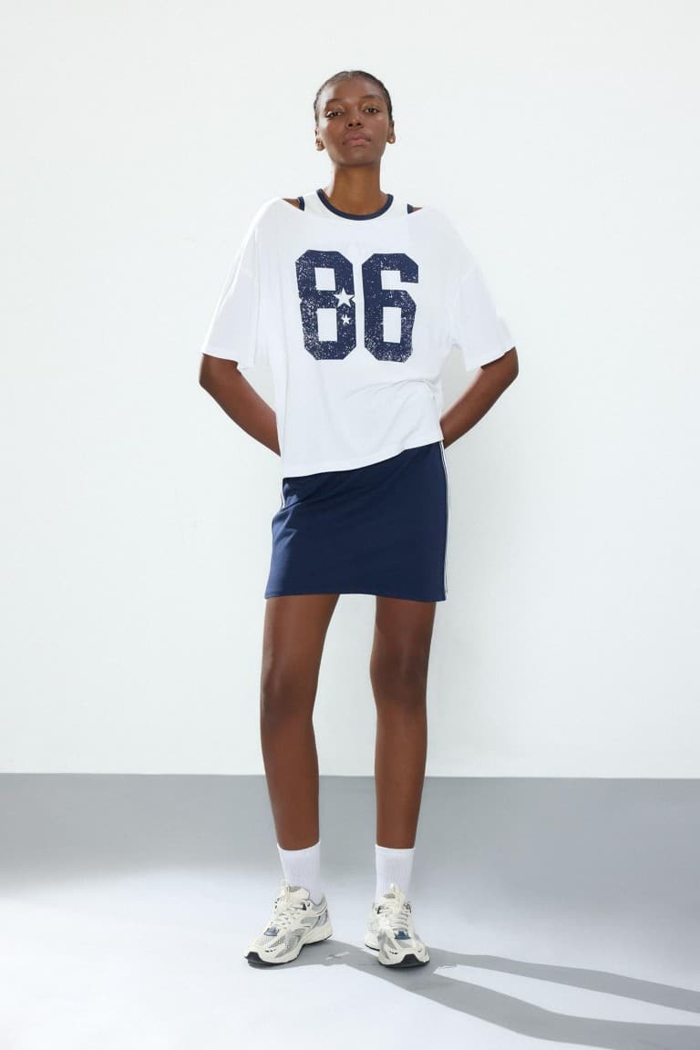 Loose Fit Boat Neck Printed Sports Modal Short Sleeve White T-Shirt Secondary image