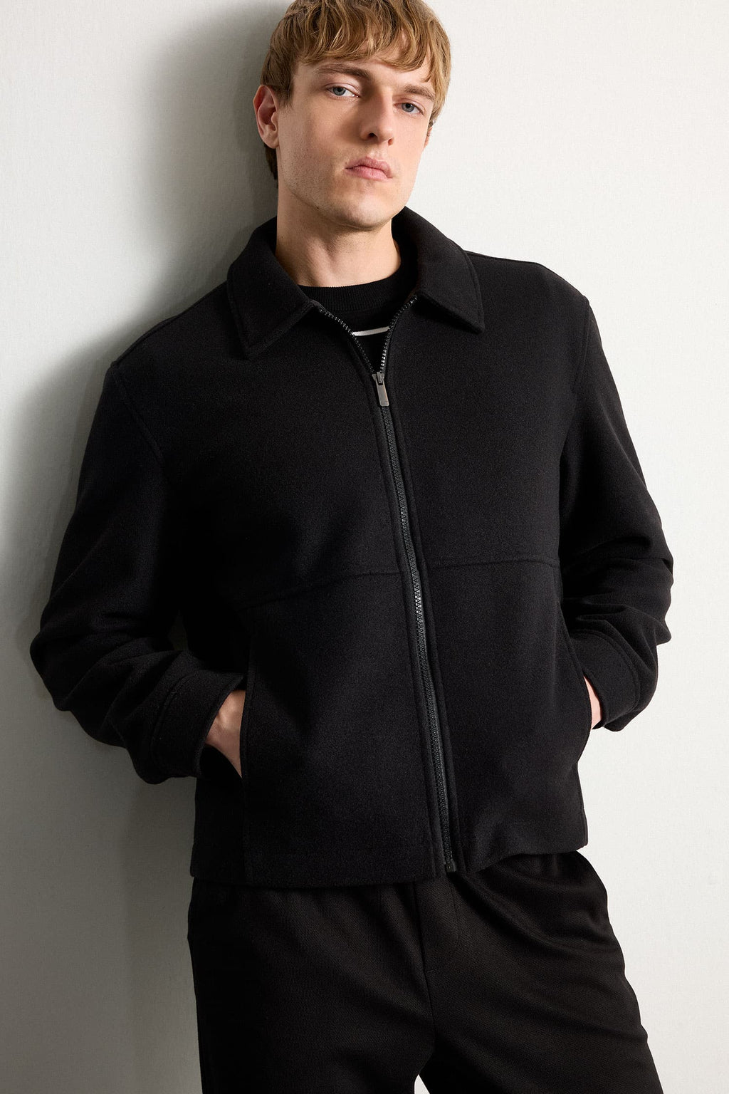 Regular Fit Polo Collar Lined Zippered Cachet Coat