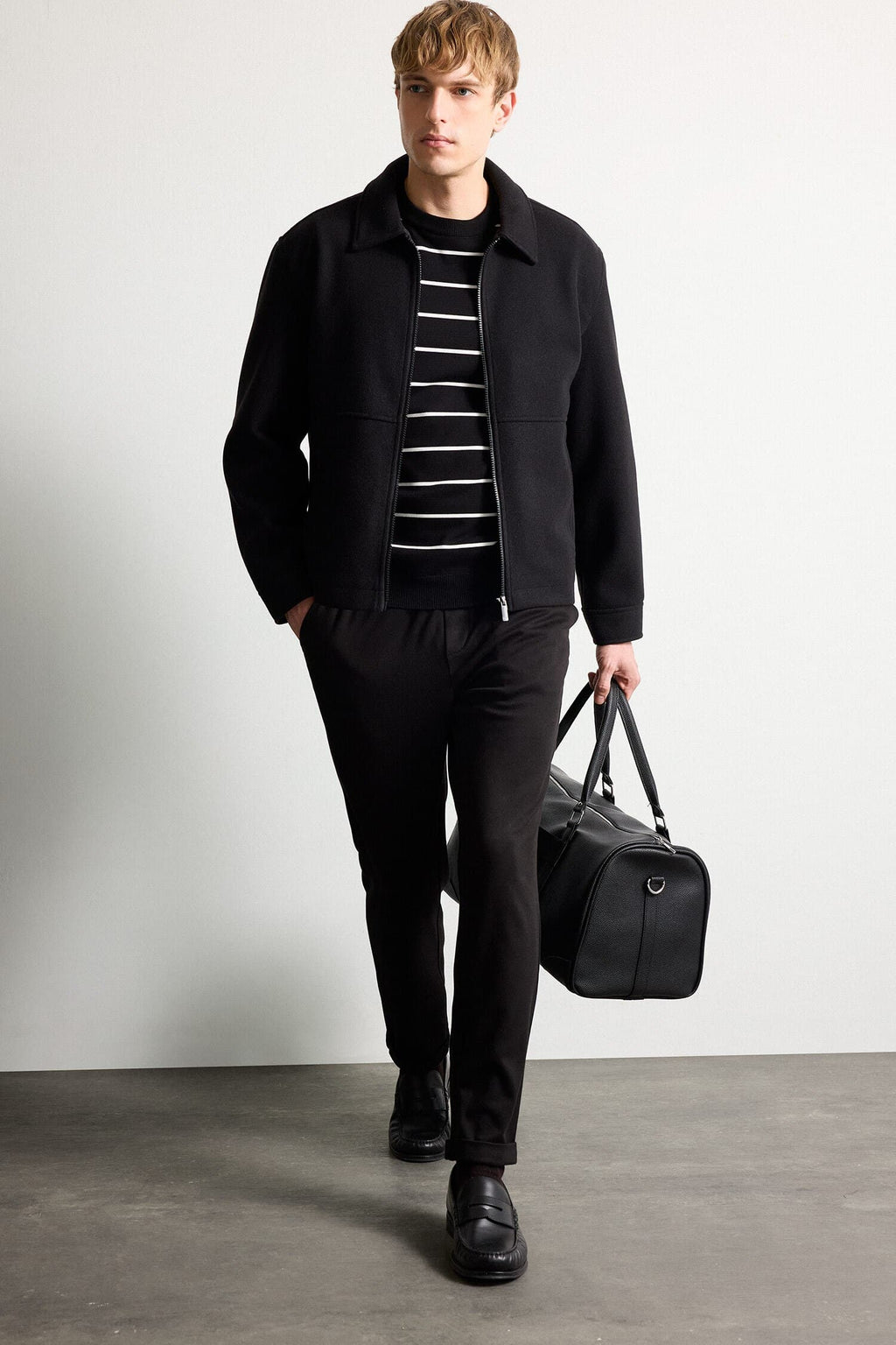 Regular Fit Polo Collar Lined Zippered Cachet Coat