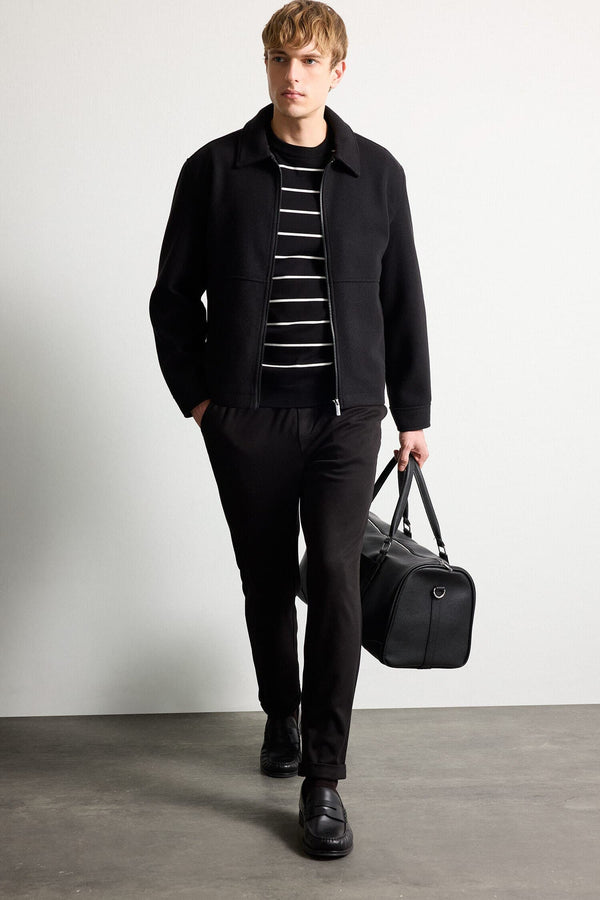 Regular Fit Polo Collar Lined Zippered Cachet Coat