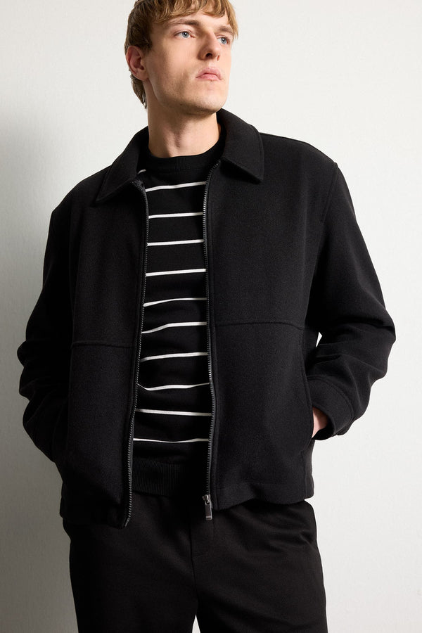 Regular Fit Polo Collar Lined Zippered Cachet Coat