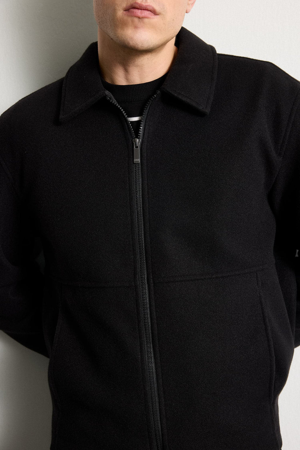 Regular Fit Polo Collar Lined Zippered Cachet Coat