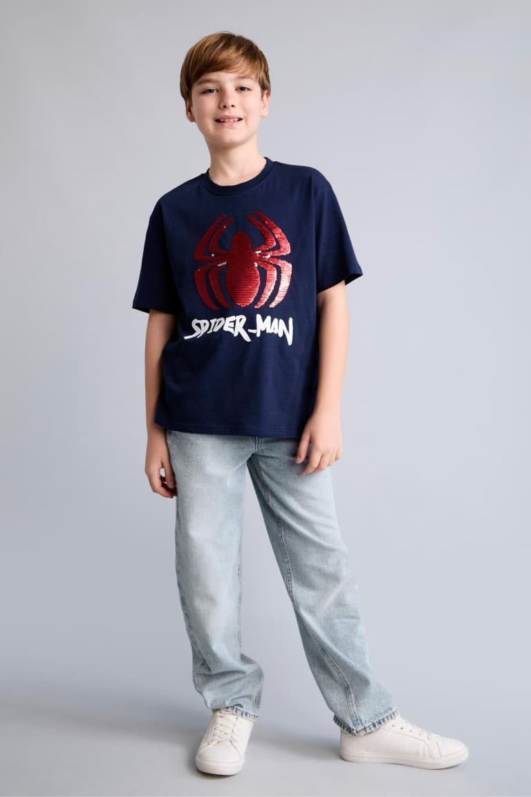 Boys Loose Fit Wash Effect Straight Leg Jeans