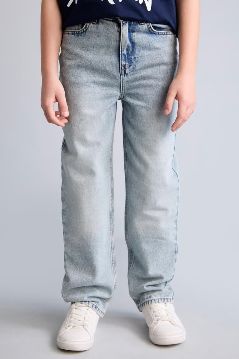 Boys Loose Fit Wash Effect Straight Leg Jeans