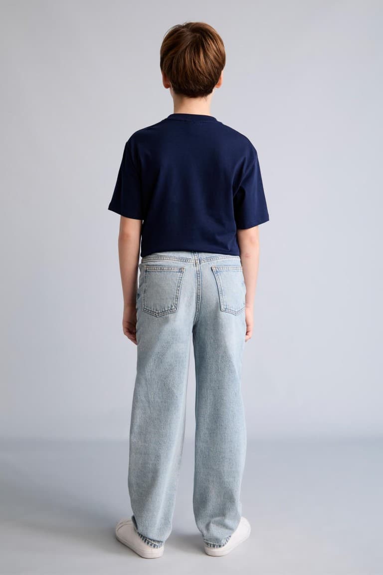 Boys Loose Fit Wash Effect Straight Leg Jeans