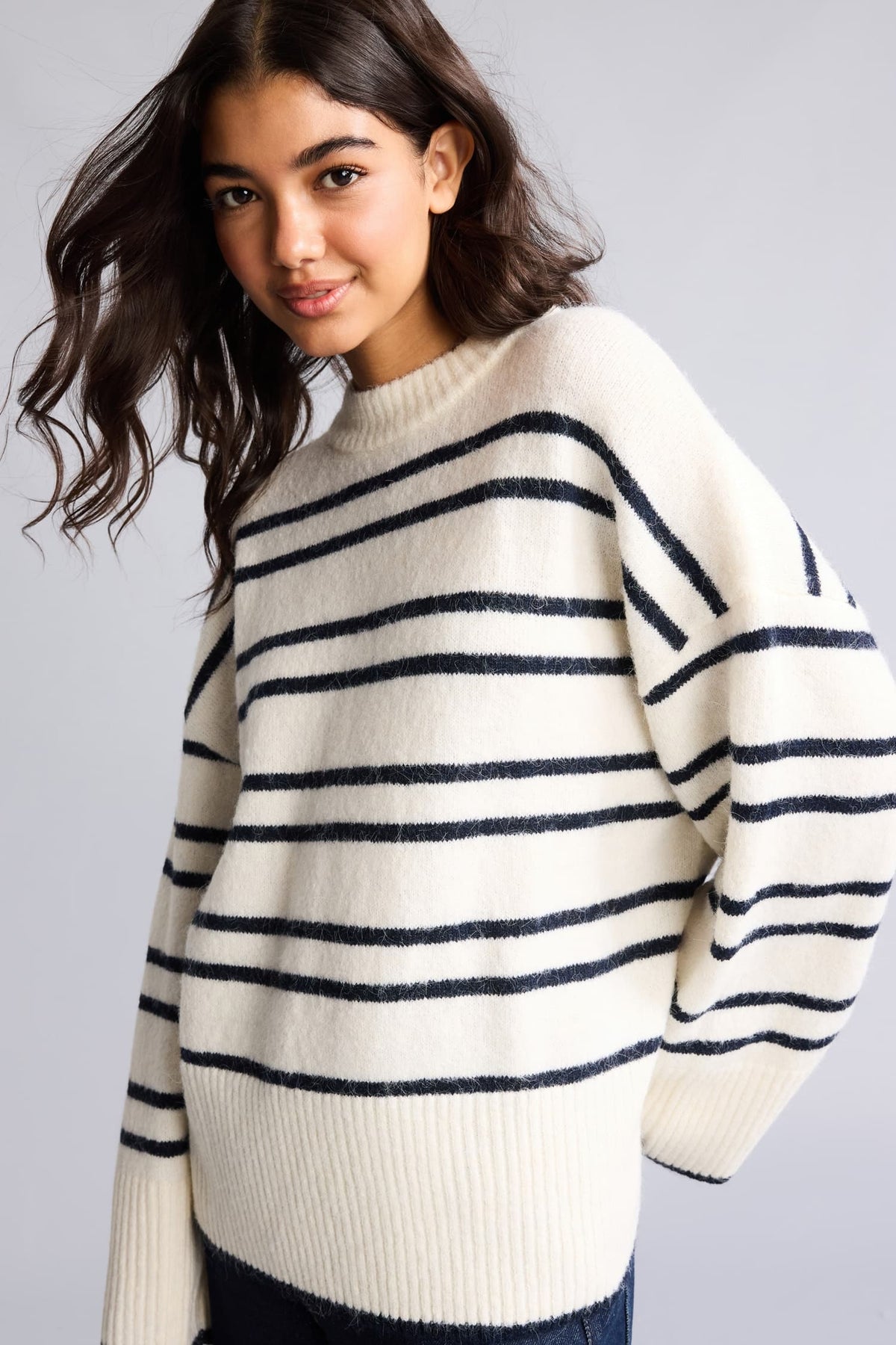 Oversize Half Turtleneck Off-Shoulder Striped Knitwear Sweater Main image