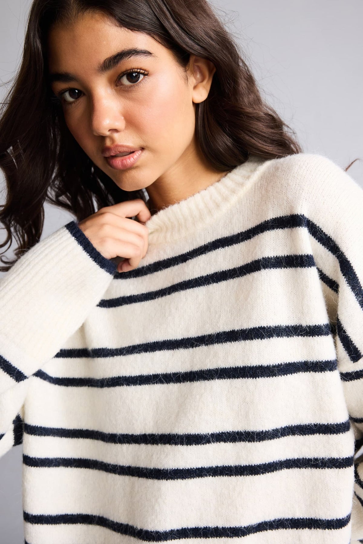 Oversize Half Turtleneck Off-Shoulder Striped Knitwear Sweater