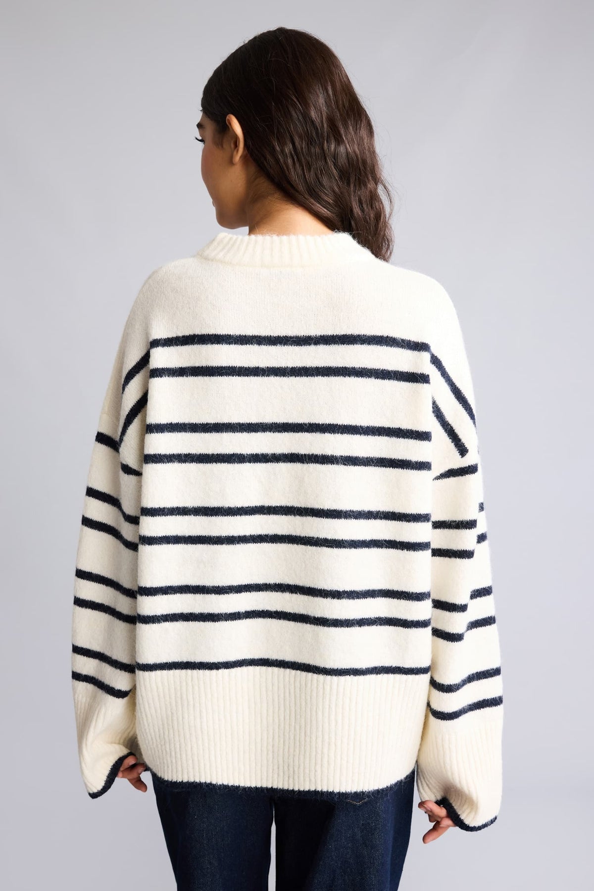 Oversize Half Turtleneck Off-Shoulder Striped Knitwear Sweater