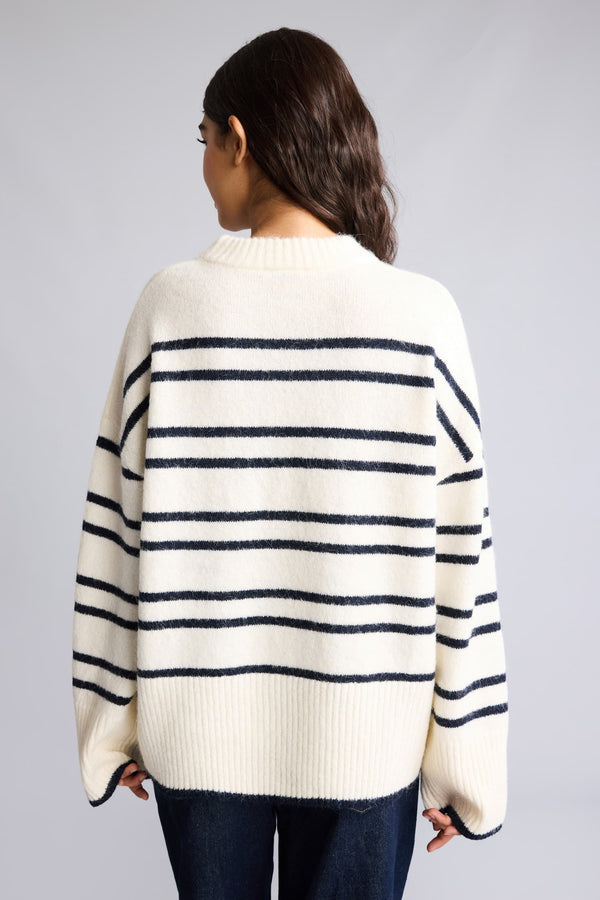 Oversize Half Turtleneck Off-Shoulder Striped Knitwear Sweater