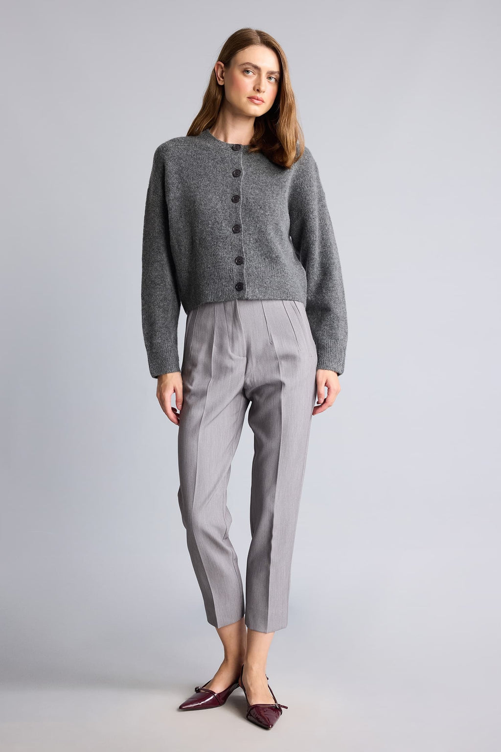 Regular Crew Neck Buttoned Long Sleeve Cardigan