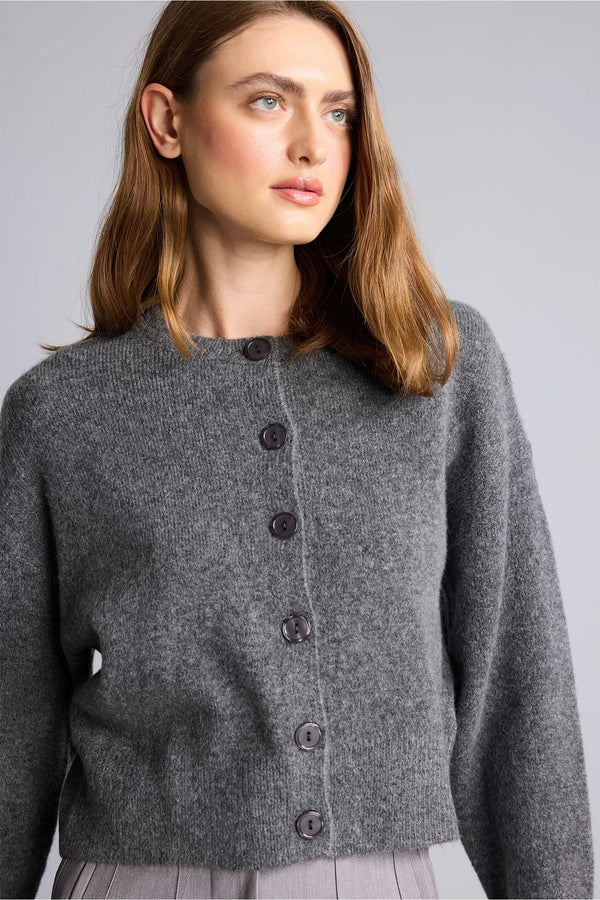 Regular Crew Neck Buttoned Long Sleeve Cardigan