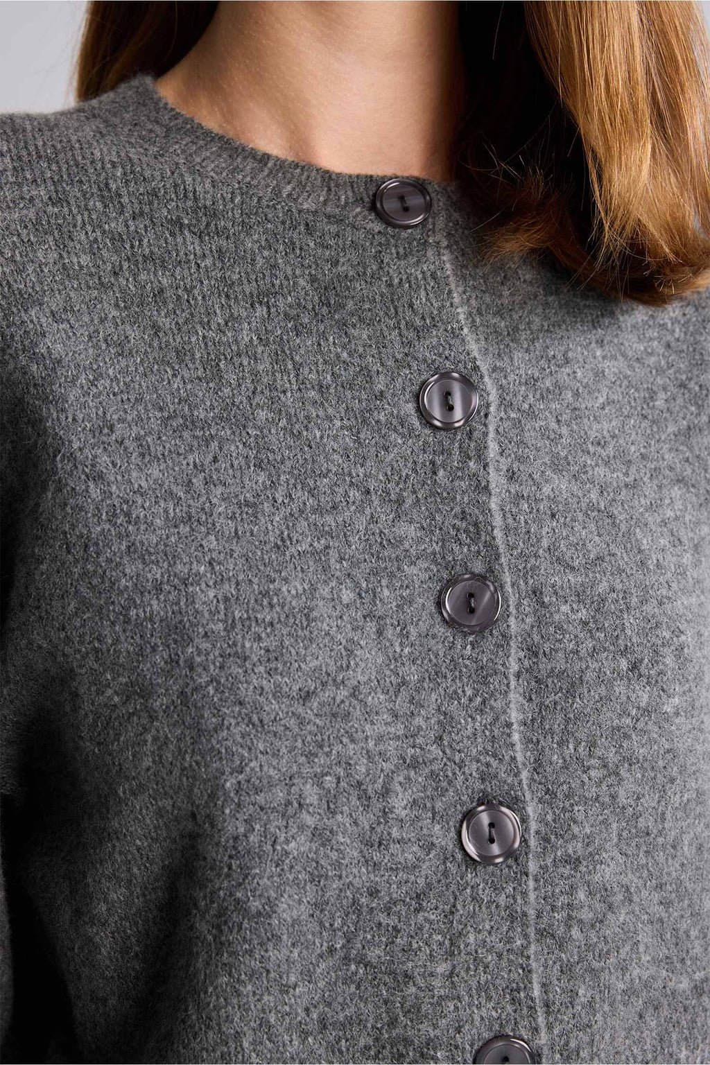 Regular Crew Neck Buttoned Long Sleeve Cardigan