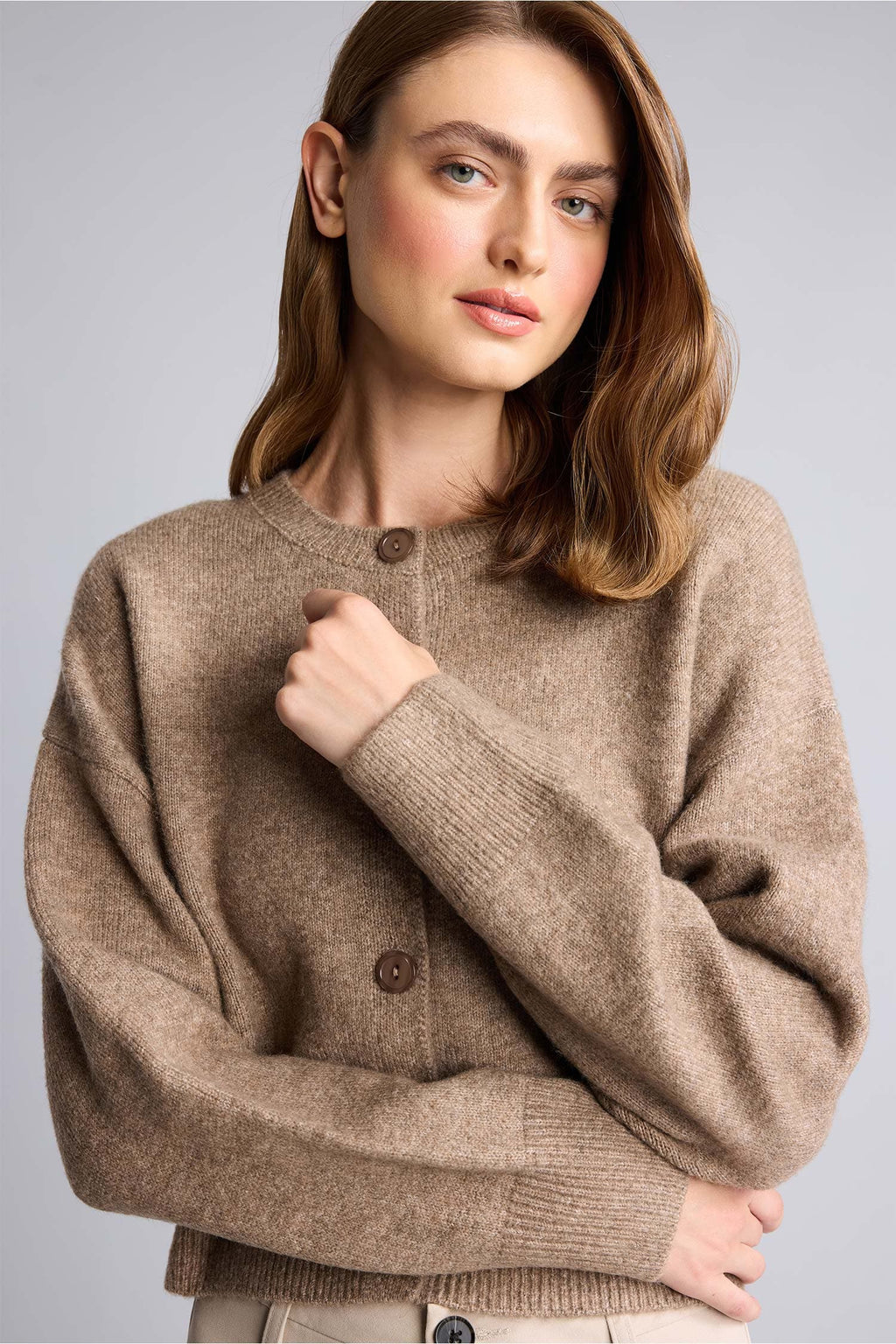 Regular Crew Neck Buttoned Long Sleeve Cardigan