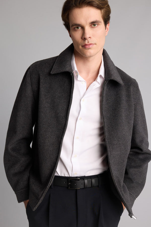Regular Fit Polo Collar Lined Zippered Cachet Coat