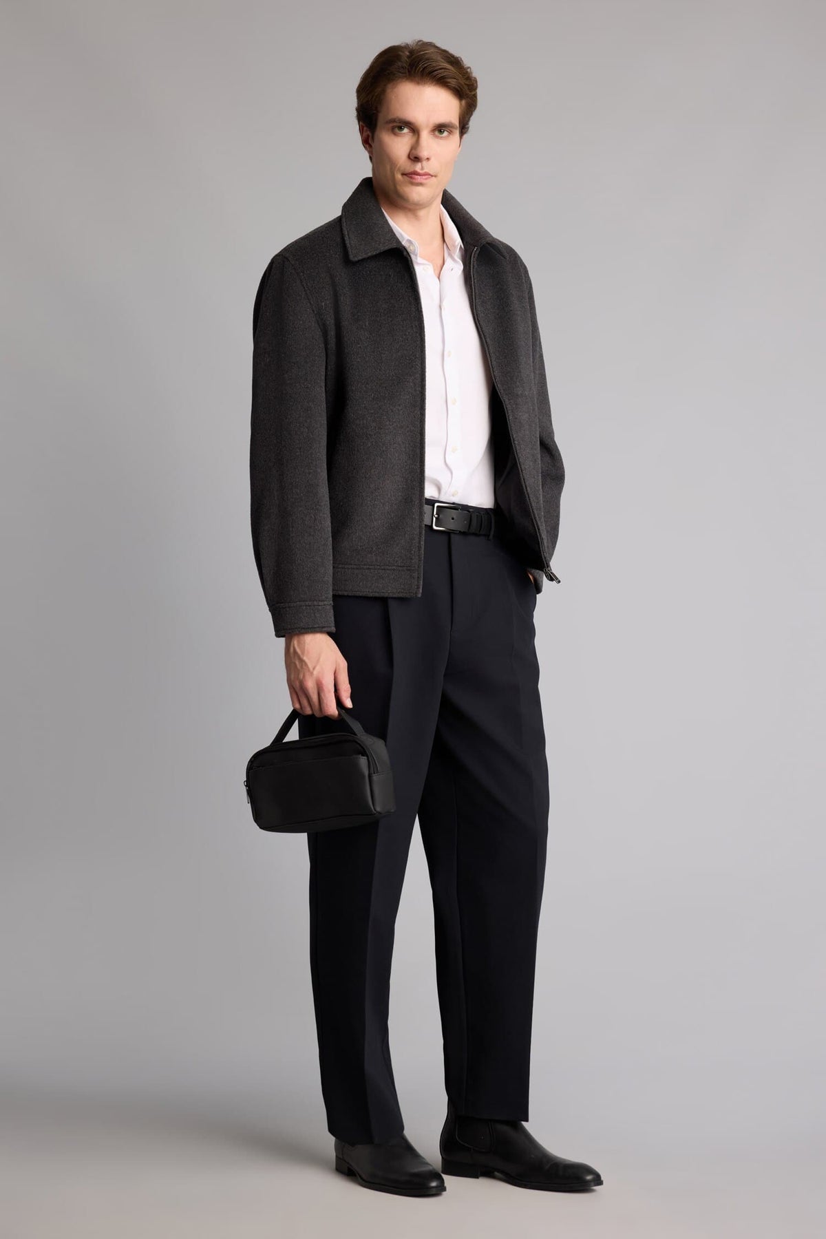 Regular Fit Polo Collar Lined Zippered Cachet Coat