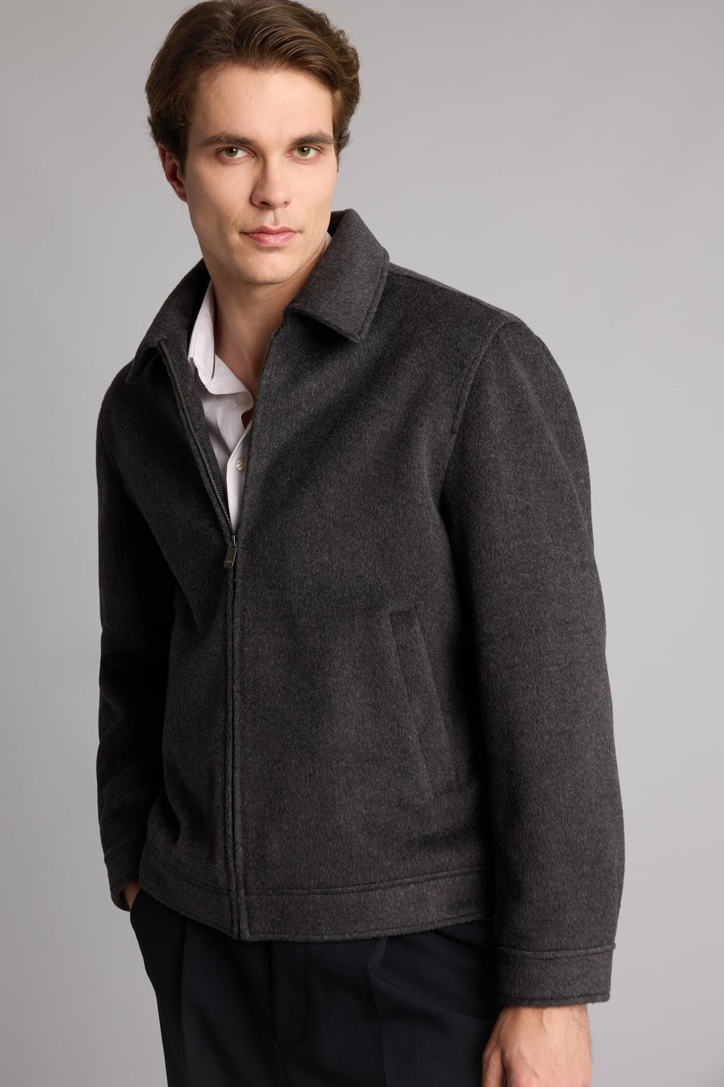 Regular Fit Polo Collar Lined Zippered Cachet Coat