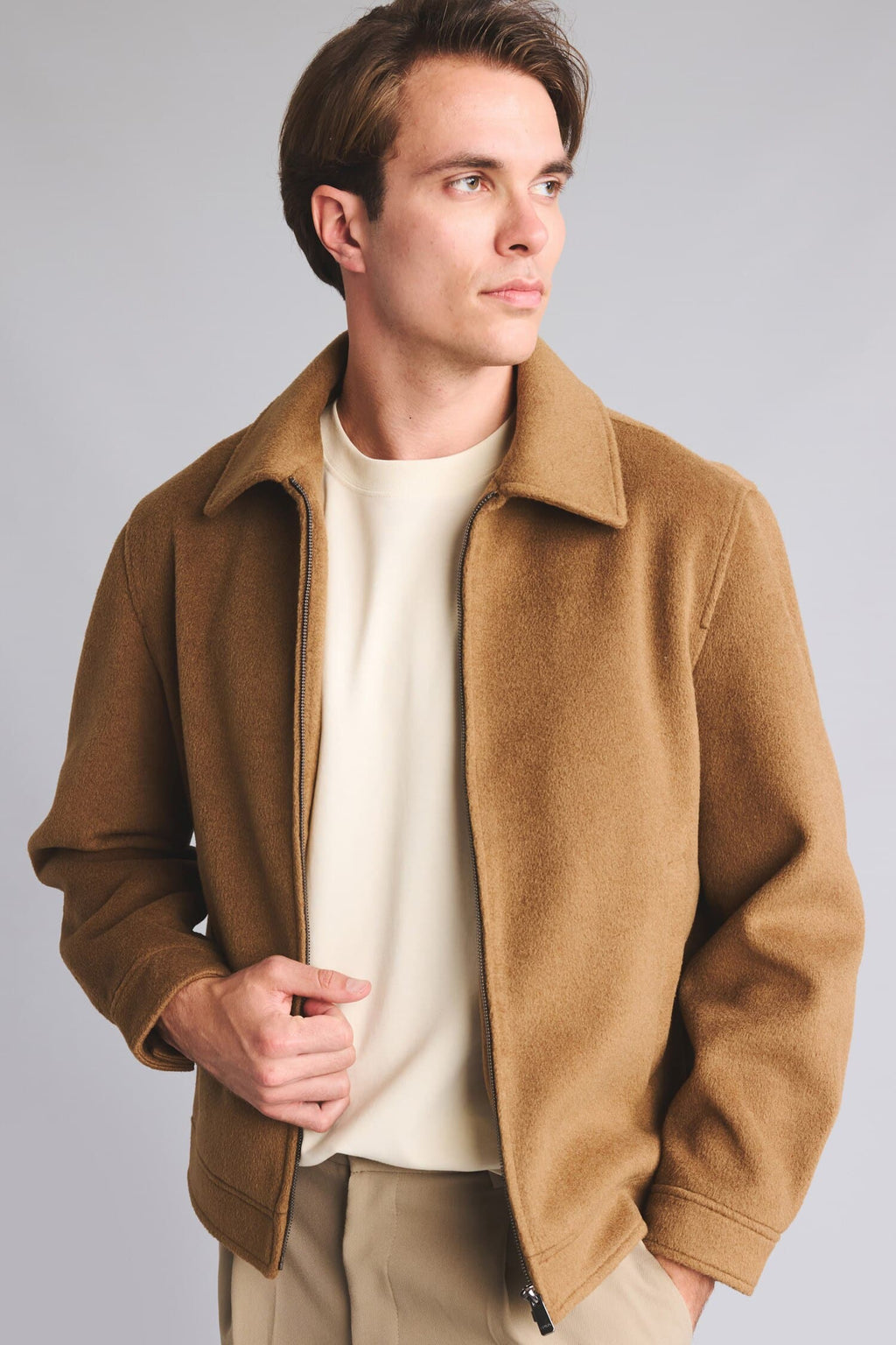 Regular Fit Polo Collar Lined Zippered Cachet Coat