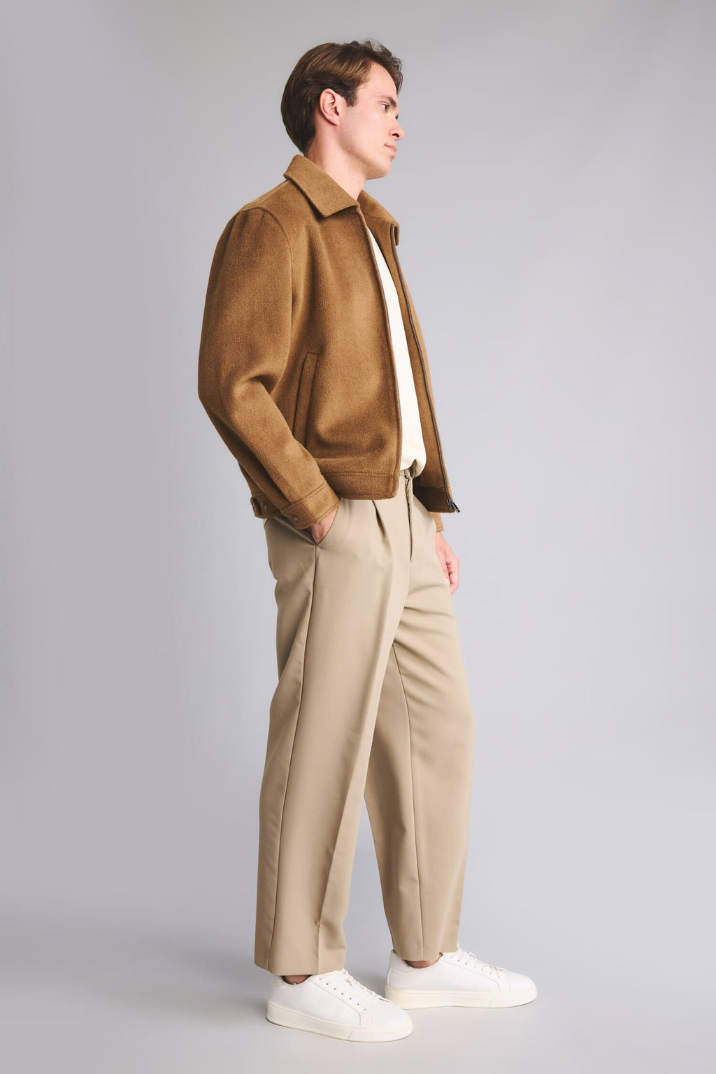 Regular Fit Polo Collar Lined Zippered Cachet Coat