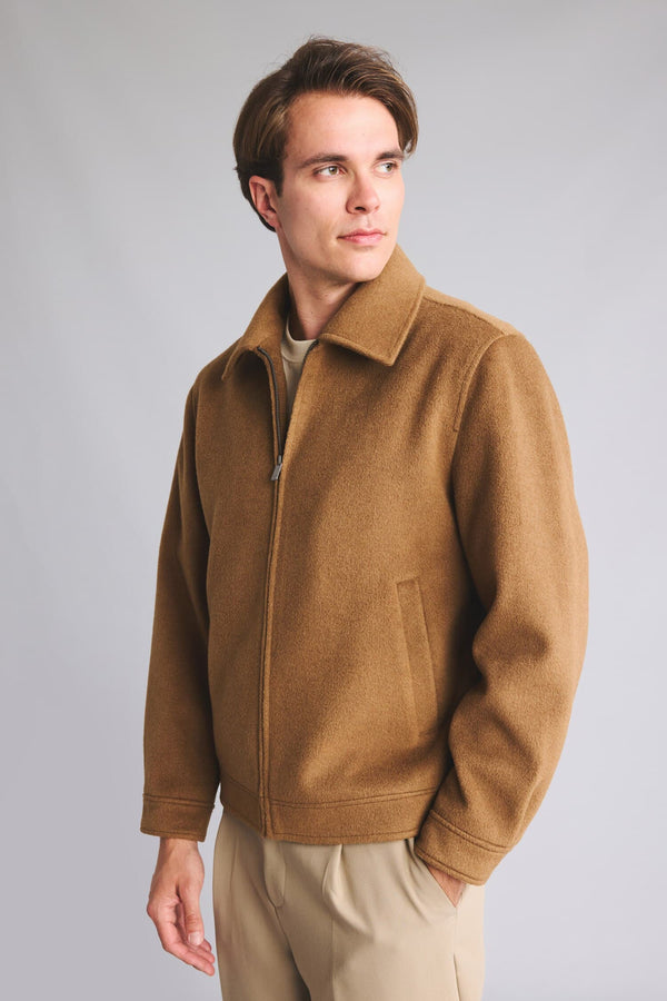 Regular Fit Polo Collar Lined Zippered Cachet Coat