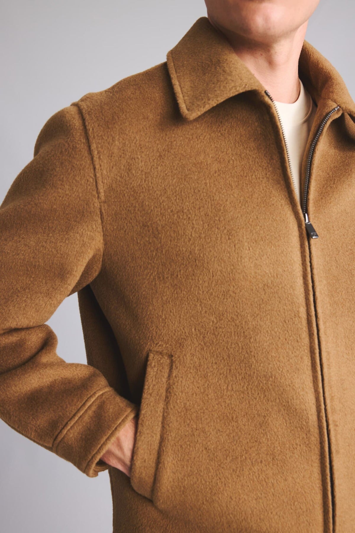 Regular Fit Polo Collar Lined Zippered Cachet Coat