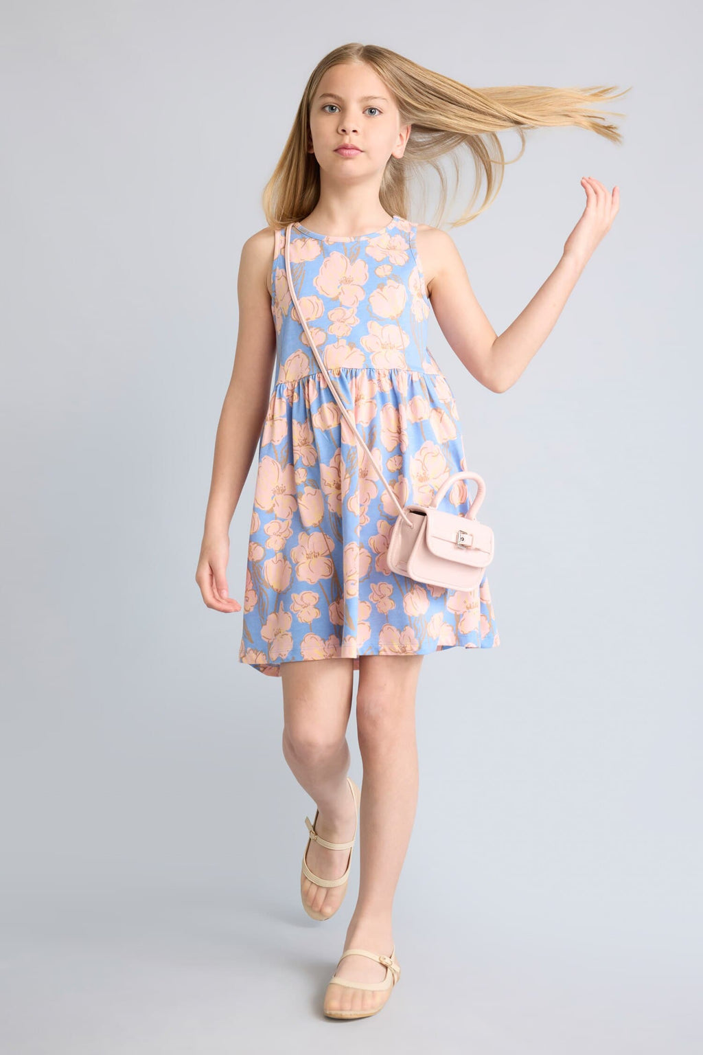 100% Cotton Floral Sleeveless Yellow Light Yellow Dress For Girls
