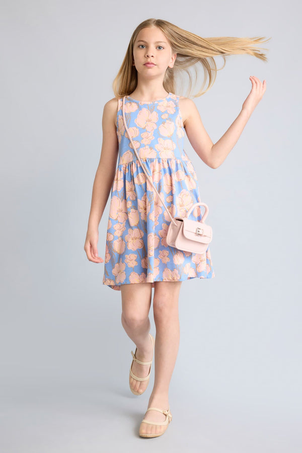 100% Cotton Floral Sleeveless Yellow Light Yellow Dress For Girls