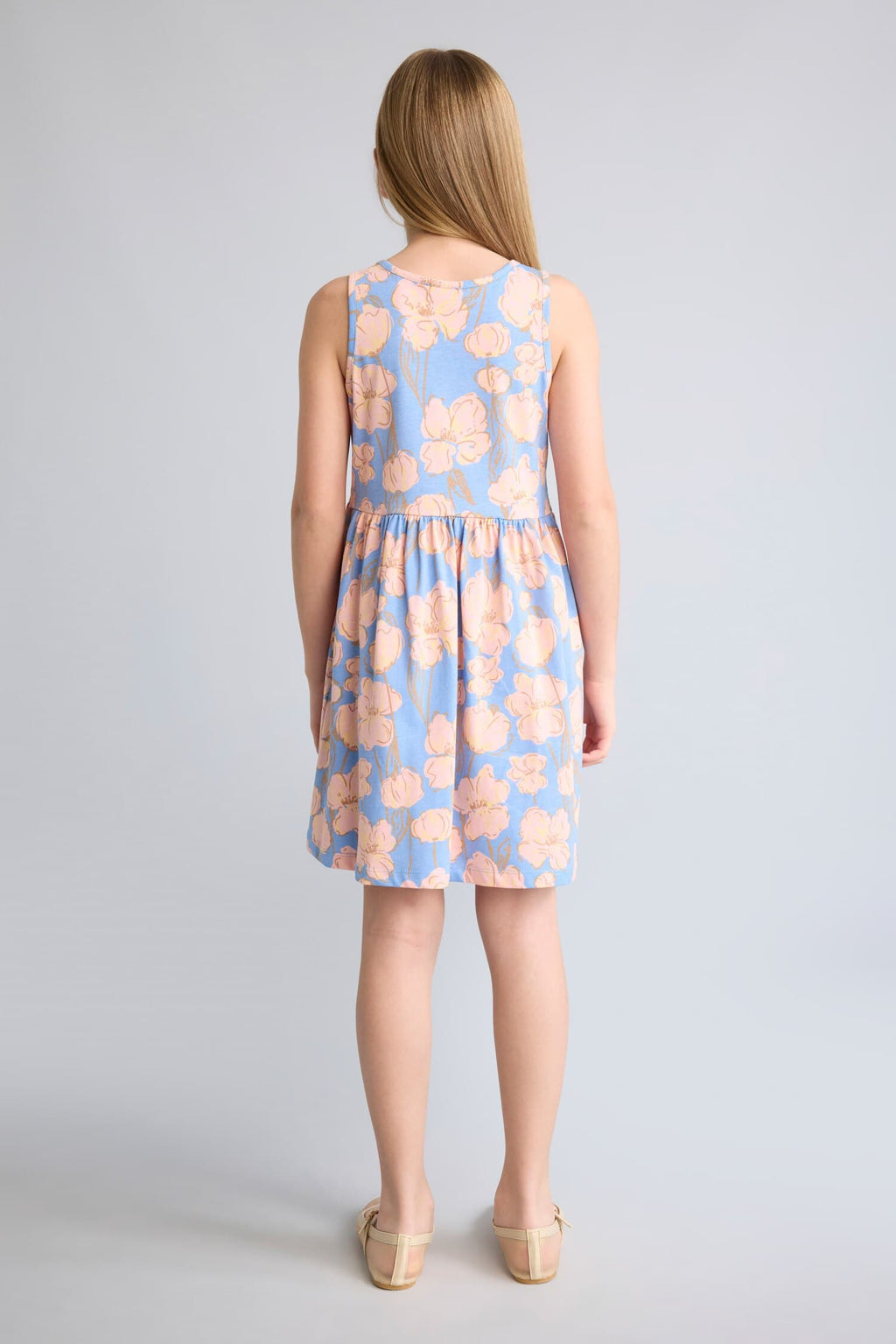 100% Cotton Floral Sleeveless Yellow Light Yellow Dress For Girls