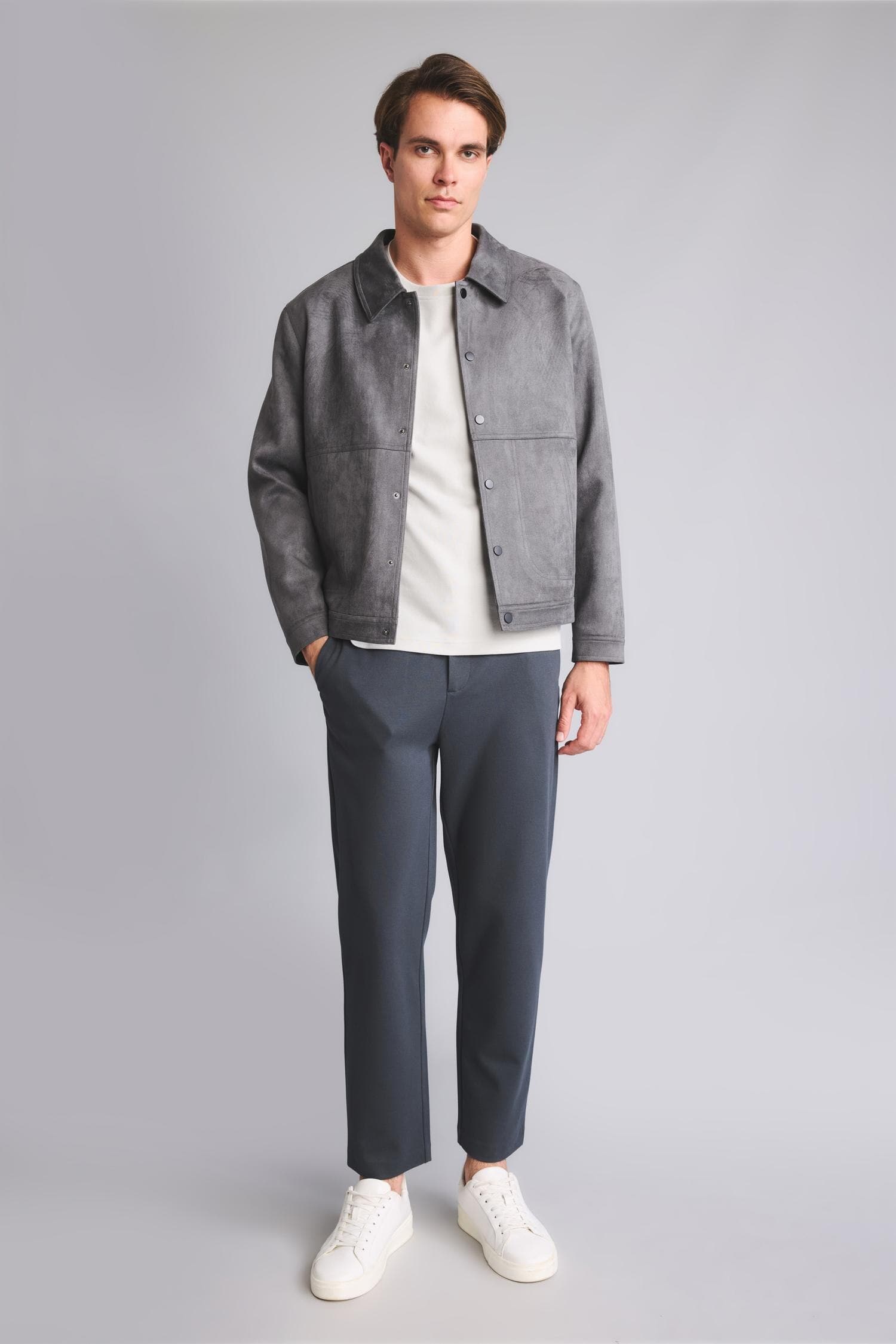 Regular Fit Polo Collar Snap Stitching Detailed Suede Coat Secondary image