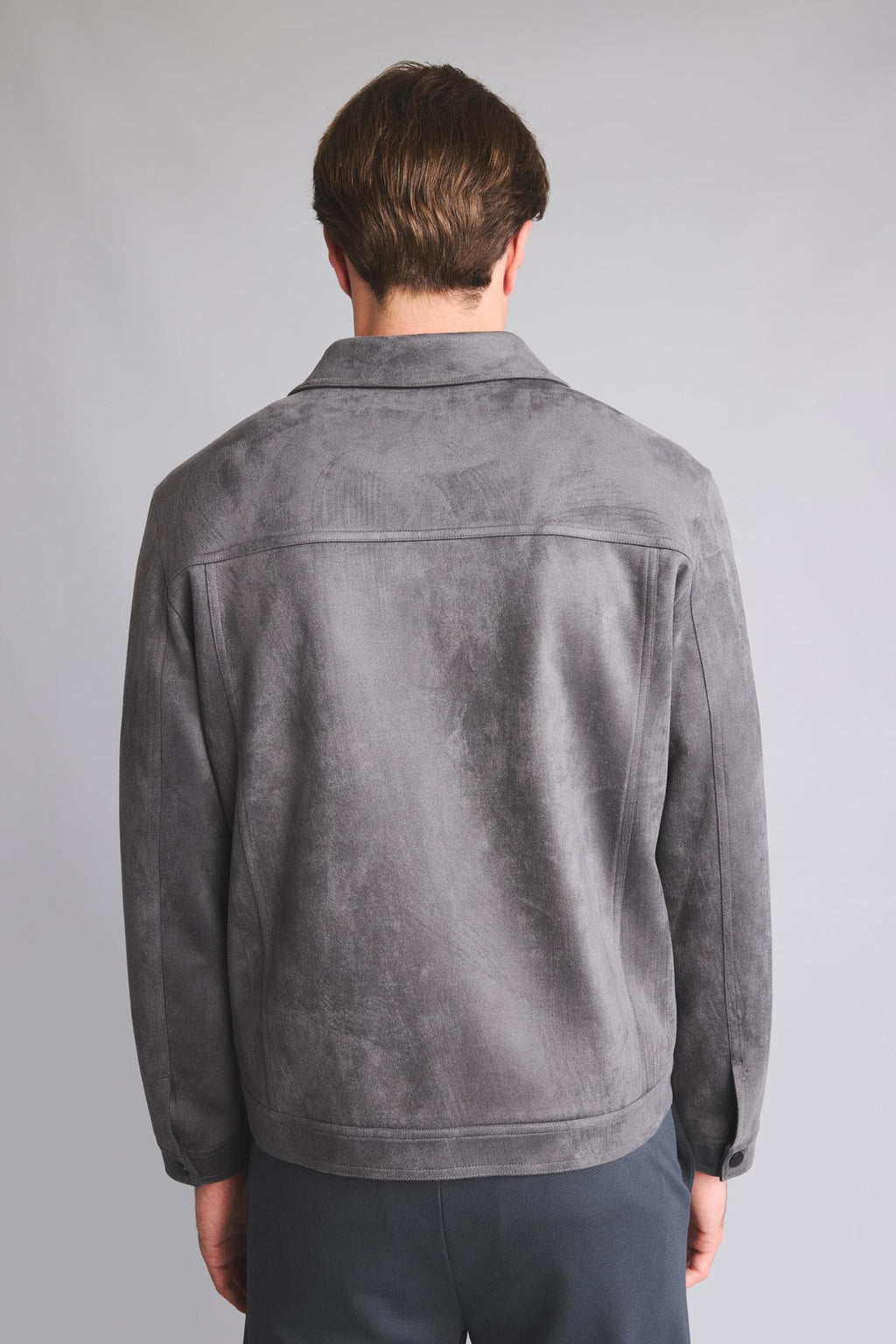 Regular Fit Polo Collar Snap Stitching Detailed Suede Coat