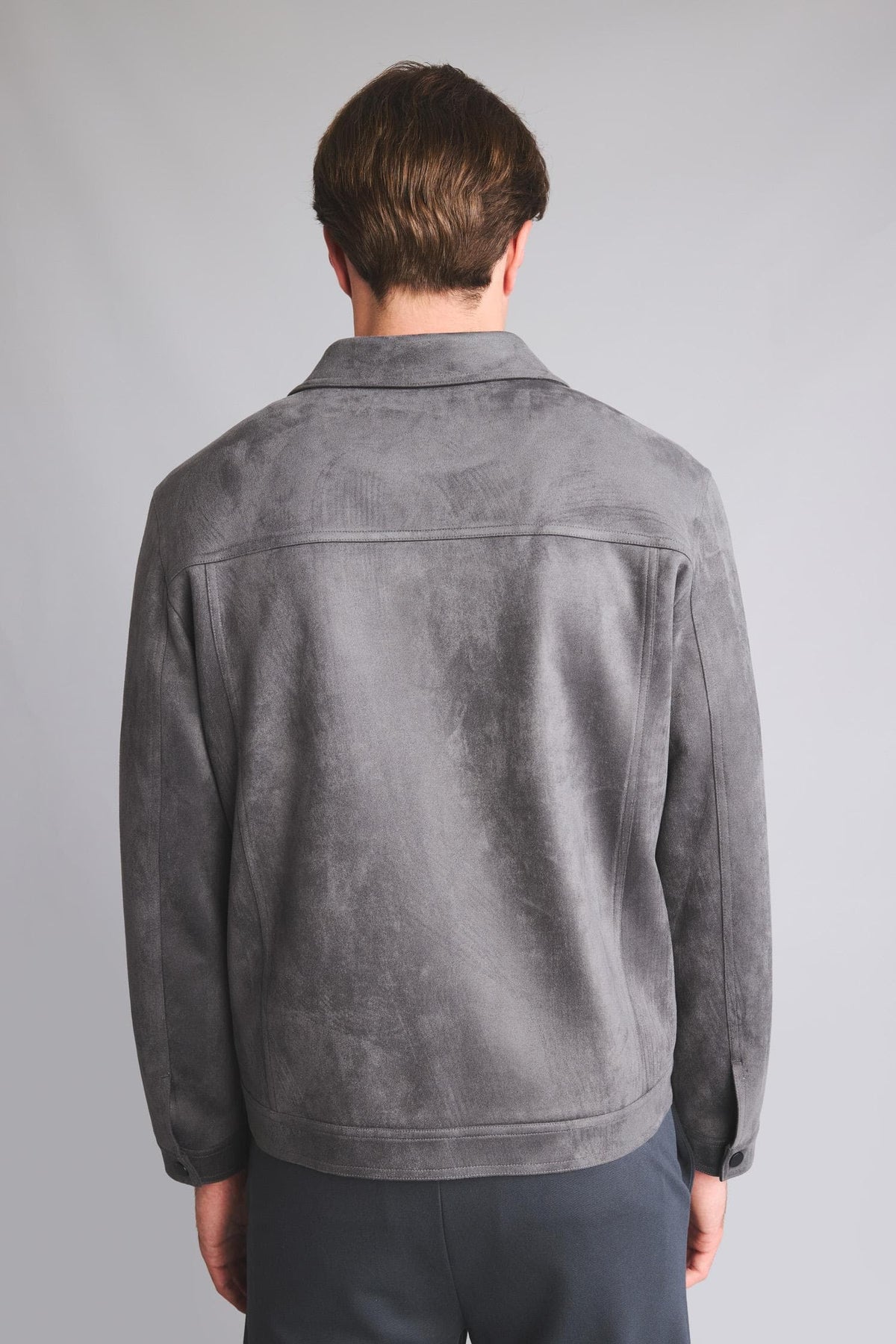 Regular Fit Polo Collar Snap Stitching Detailed Suede Coat