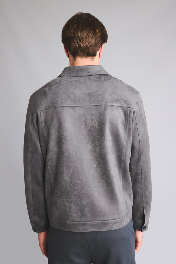 Regular Fit Polo Collar Snap Stitching Detailed Suede Coat