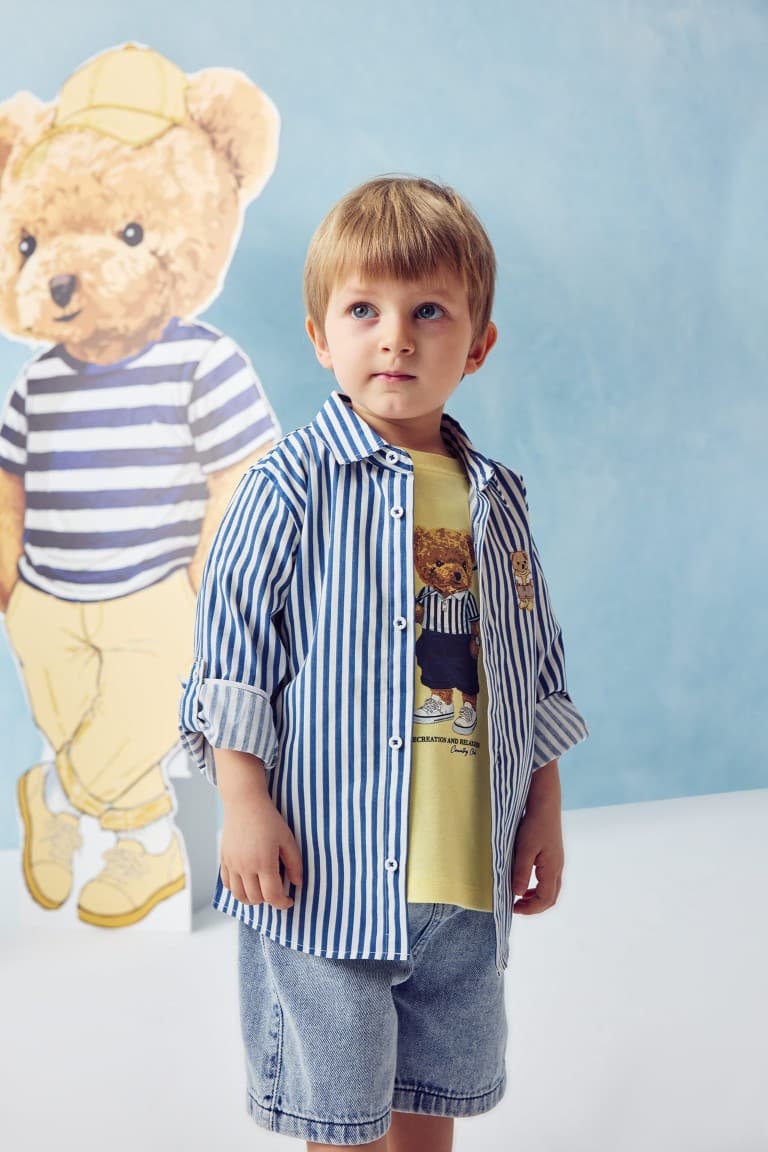 100% Cotton Teddy Bear Poplin Shirt Baby Boy