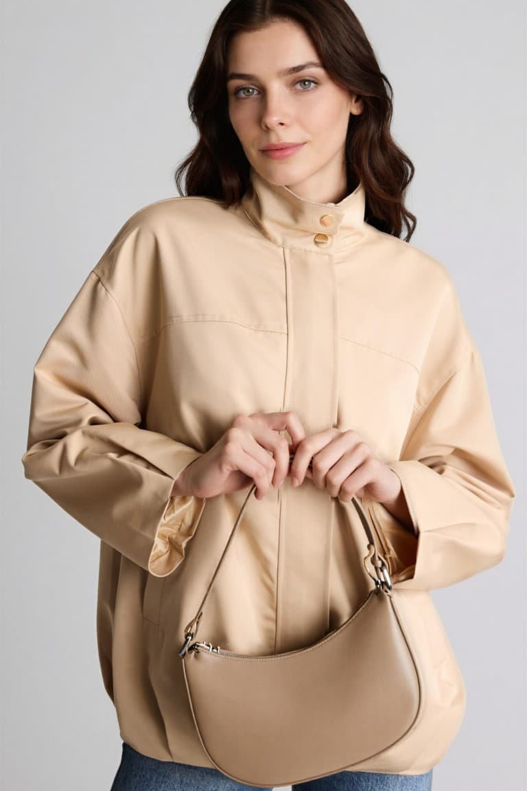 Regular Fit-Hakim Collar Gabardine Jacket