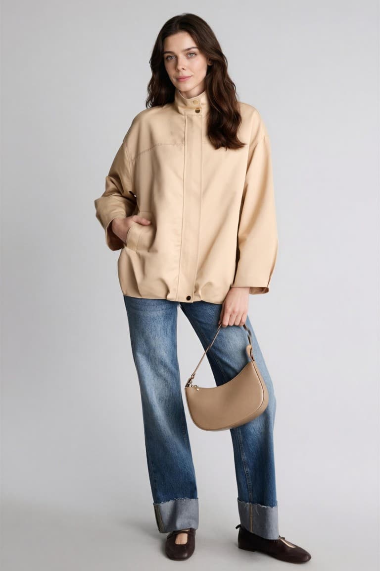 Regular Fit-Hakim Collar Gabardine Jacket