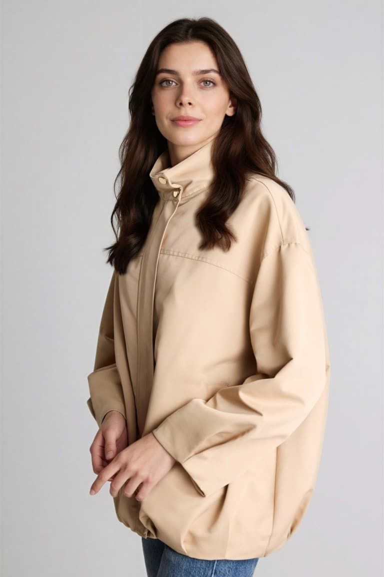 Regular Fit-Hakim Collar Gabardine Jacket