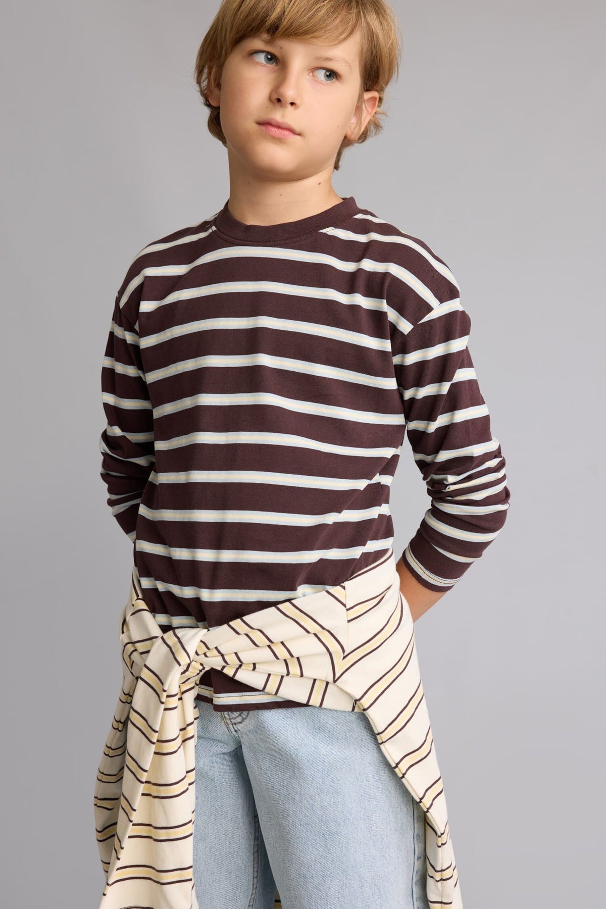 100% Cotton Overless Striped Crew Neck Long Sleeve T-Shirt Boy Main image